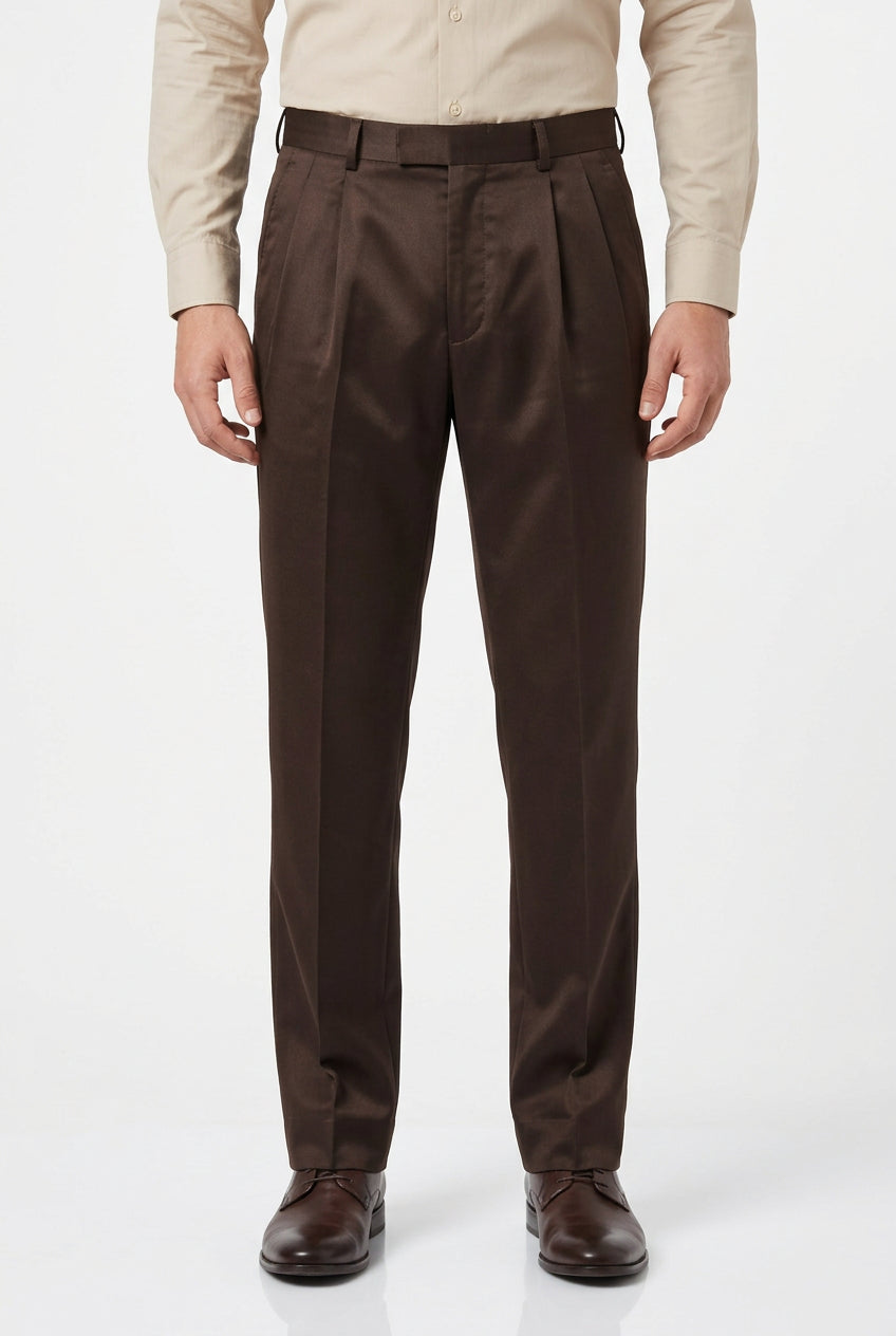 Dino men's formal trousers in chocolate poly-viscose fabric, stylish and tailored for a sophisticated look.