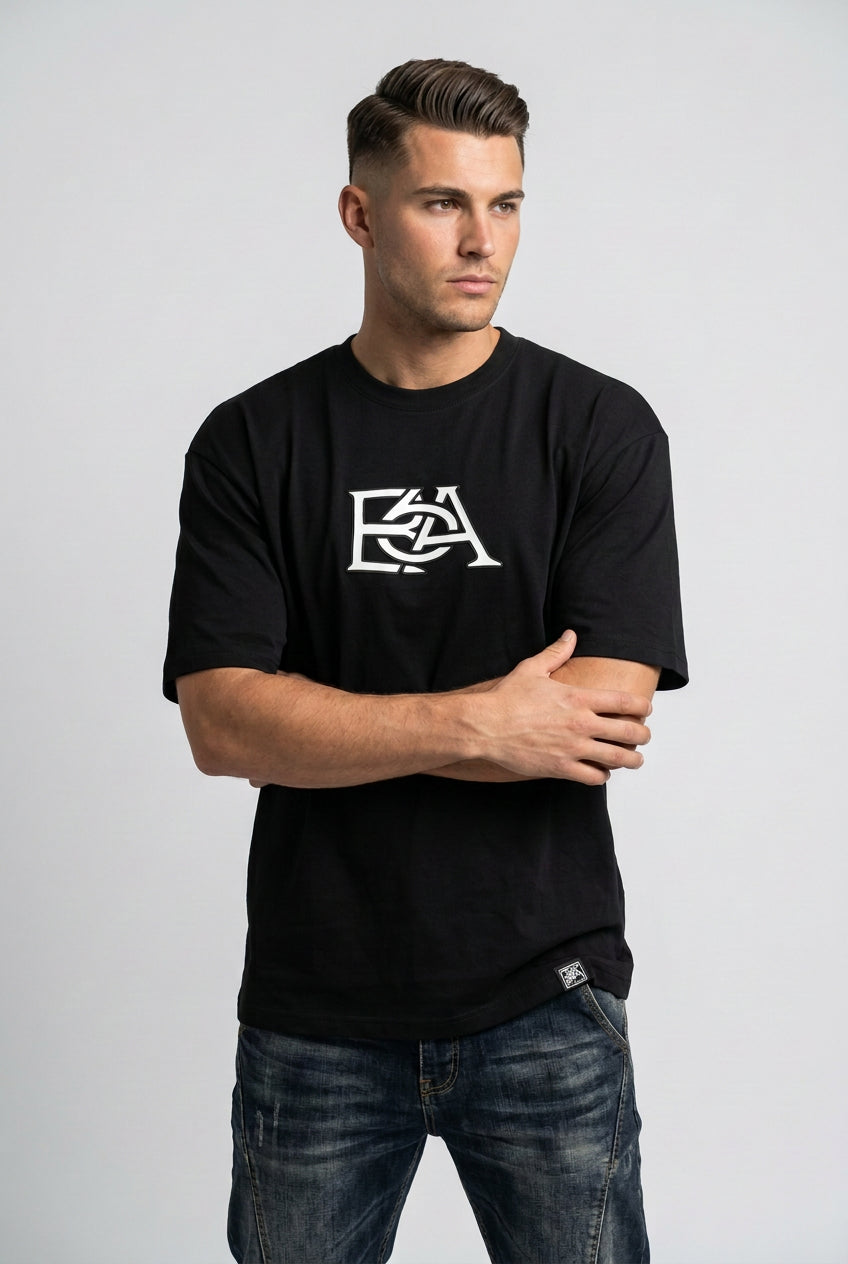 Black BA6 men's T-shirt featuring a classic fit and soft cotton fabric, displayed flat on a white background.