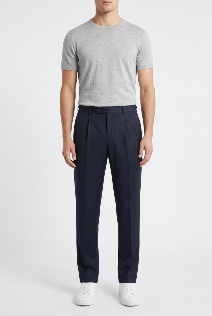 Navy Dino Poly-Viscose men's formal trousers with a tailored fit, featuring a smooth fabric and classic design.