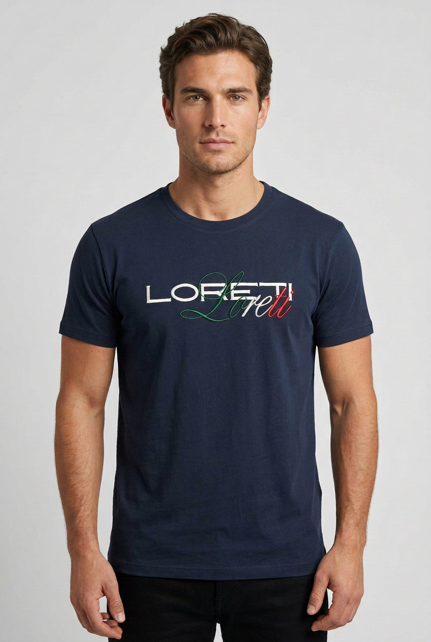 Blue Loreti Bixio men's T-shirt featuring a casual fit and soft fabric, displayed on a plain background.