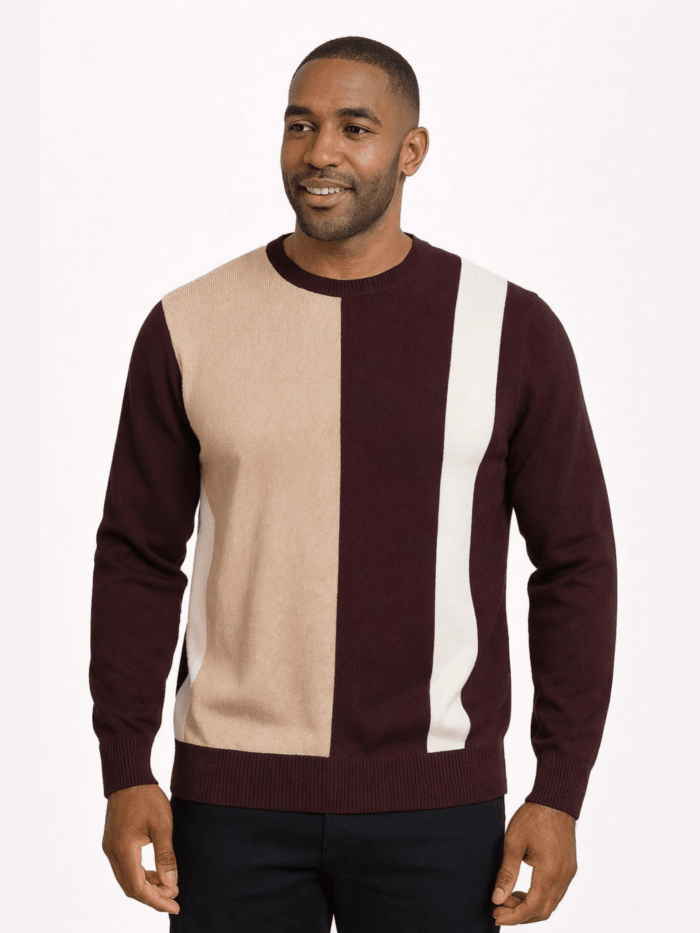 Carducci Crew - Neck Knitwear (Renato) BEIGE/Burgandy - Shazem - MENS KNITWEAR - CARDUCCI