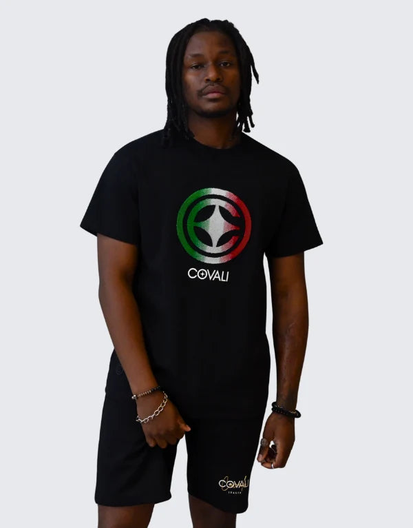 Black Covali Capita T-shirt for men featuring a simple box logo design, shown laid flat with short sleeves.