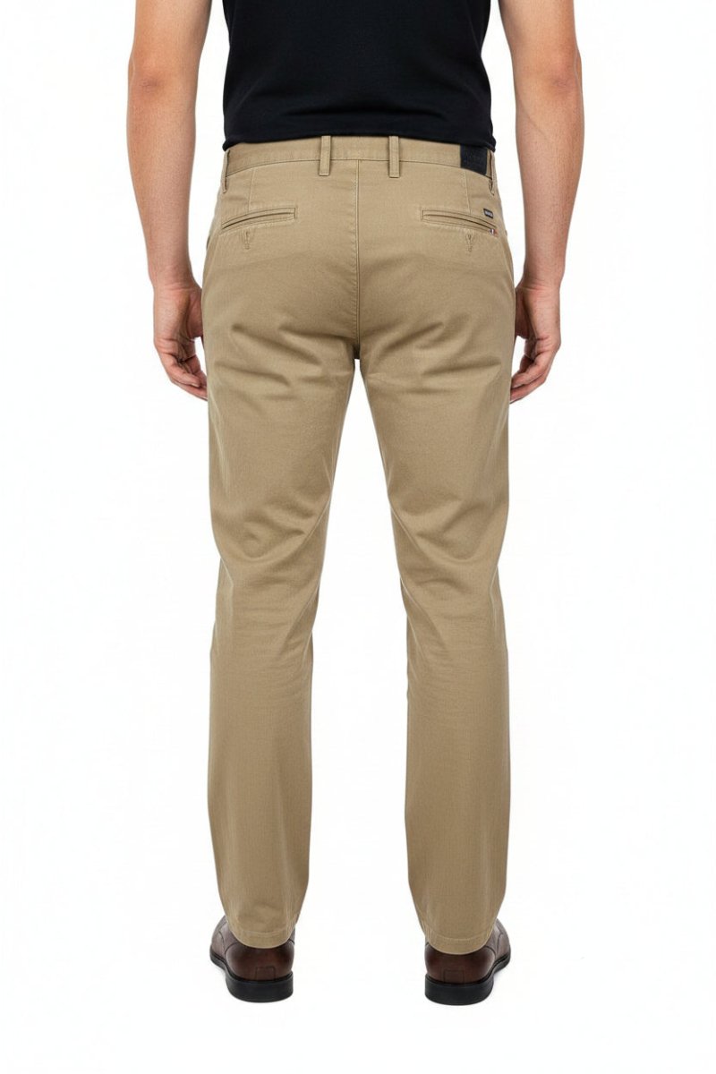 Men's Coxmoore Chino in camel color, showcasing the classic fit and fabric details of these stylish men's chinos.