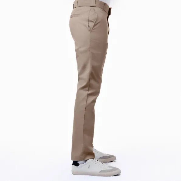Men's Dickies 847 Khaki Trousers, classic work pants with a straight-leg fit and durable fabric, shown in a khaki color.