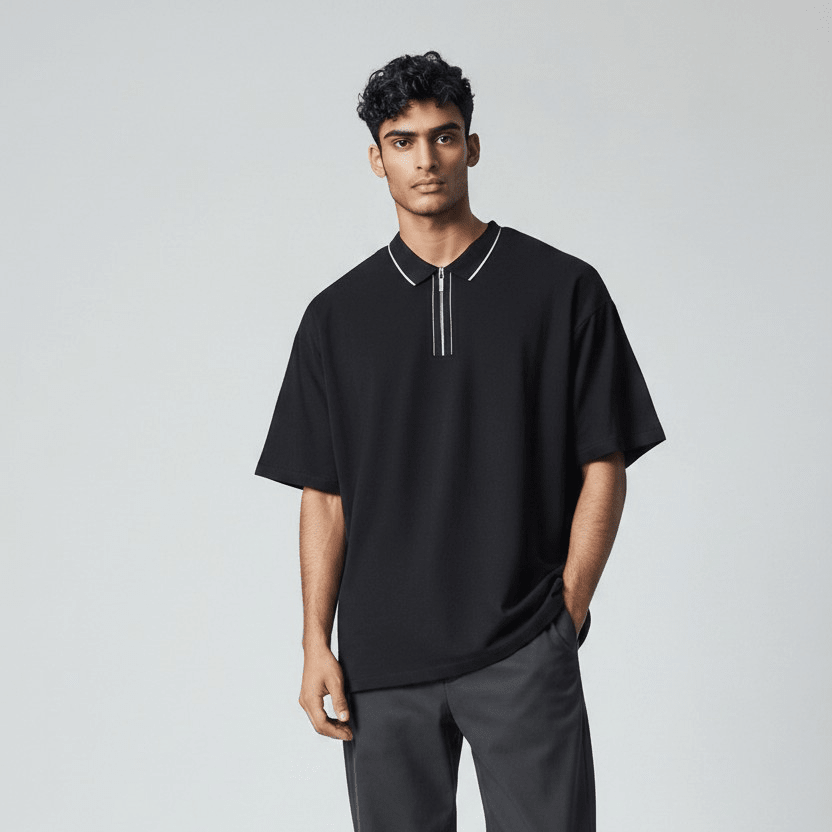 Black Enrico Coveri Roma golfer shirt for men, stylish polo with brand logo visible in the image.