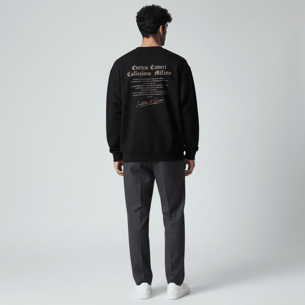 Black Enrico Coveri men's sweater with a classic knit design, featuring a crew neckline and ribbed cuffs.