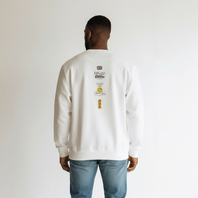 White Enrico Coveri men's sweater, front view showcasing the cozy knit fabric and classic design.