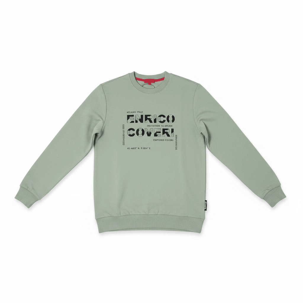 Enrico Coveri men's grass green sweater with a crew neck, soft knit fabric and stylish fit.