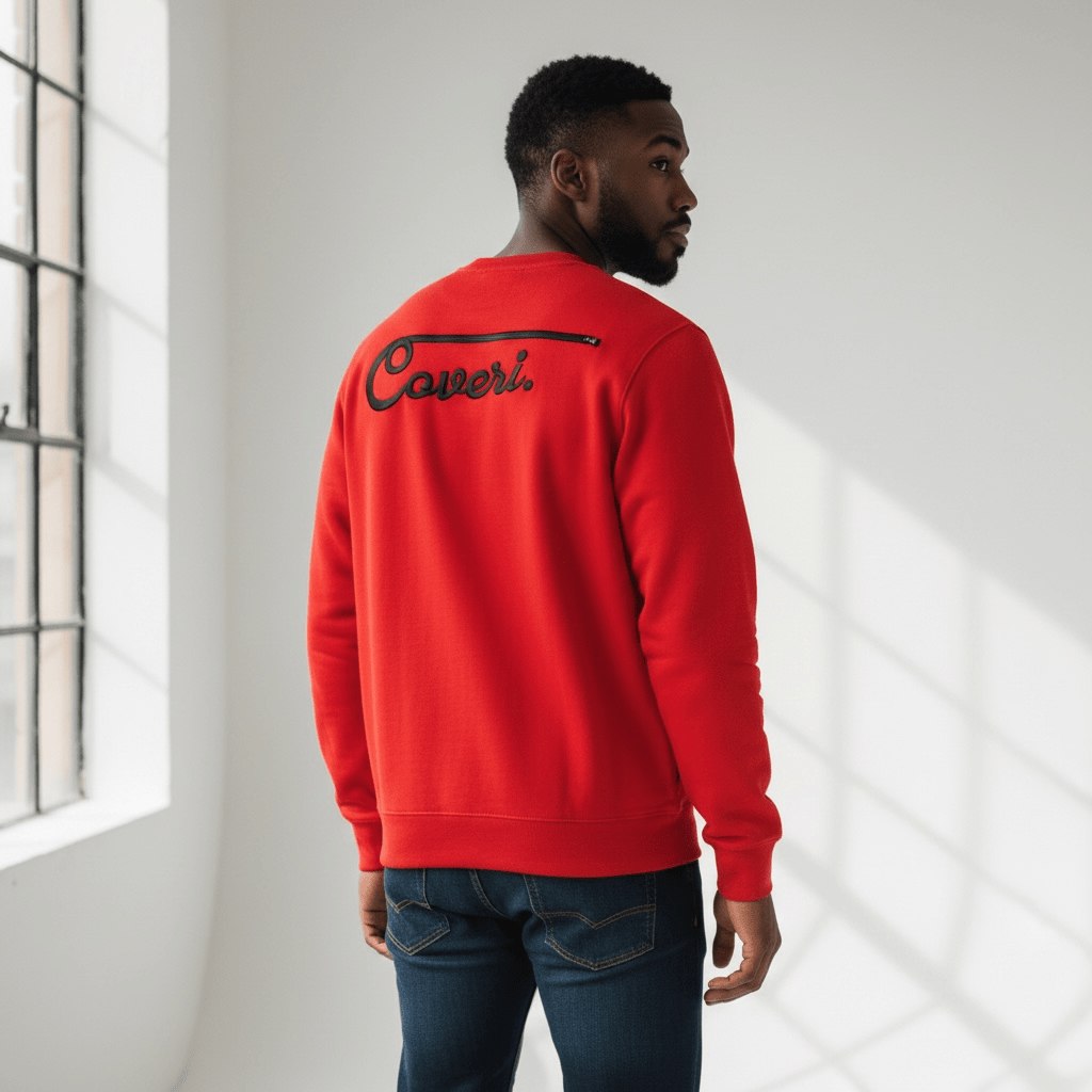 Enrico Coveri men's sweater in blood red, featuring a classic crewneck design with ribbed cuffs and soft knit fabric.