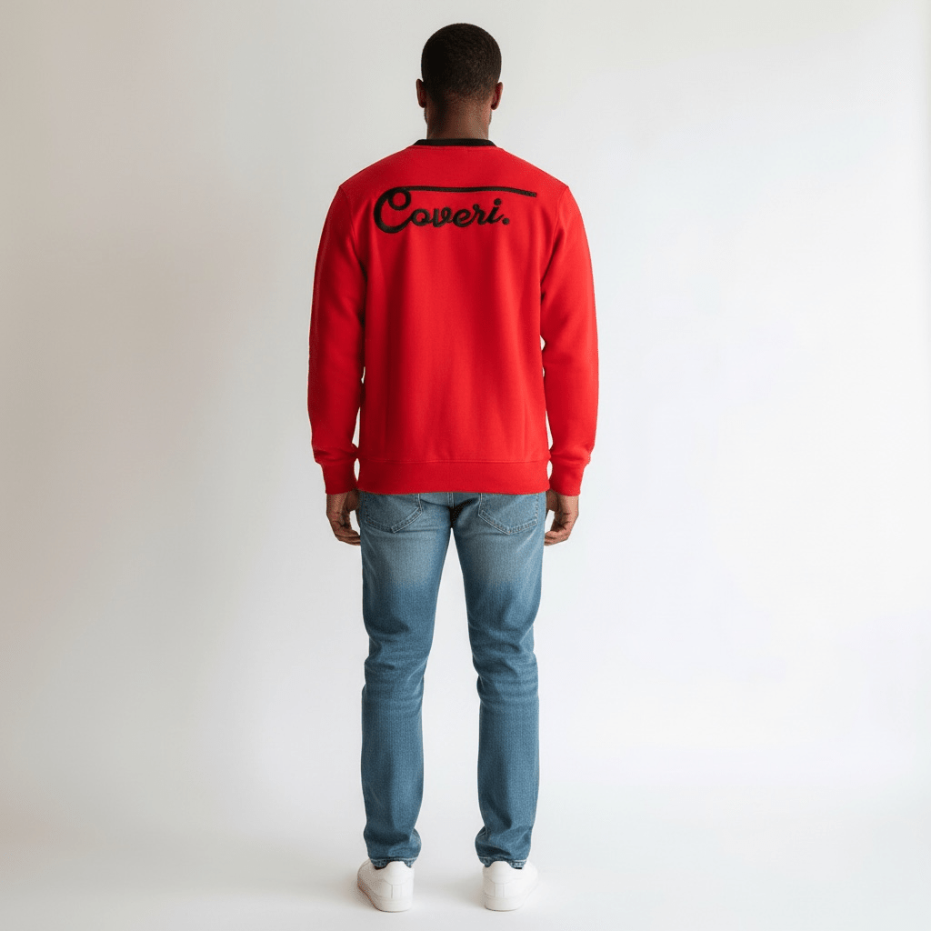 Blood red Enrico Coveri men's sweater with a classic knit design, featuring a crew neckline and long sleeves.