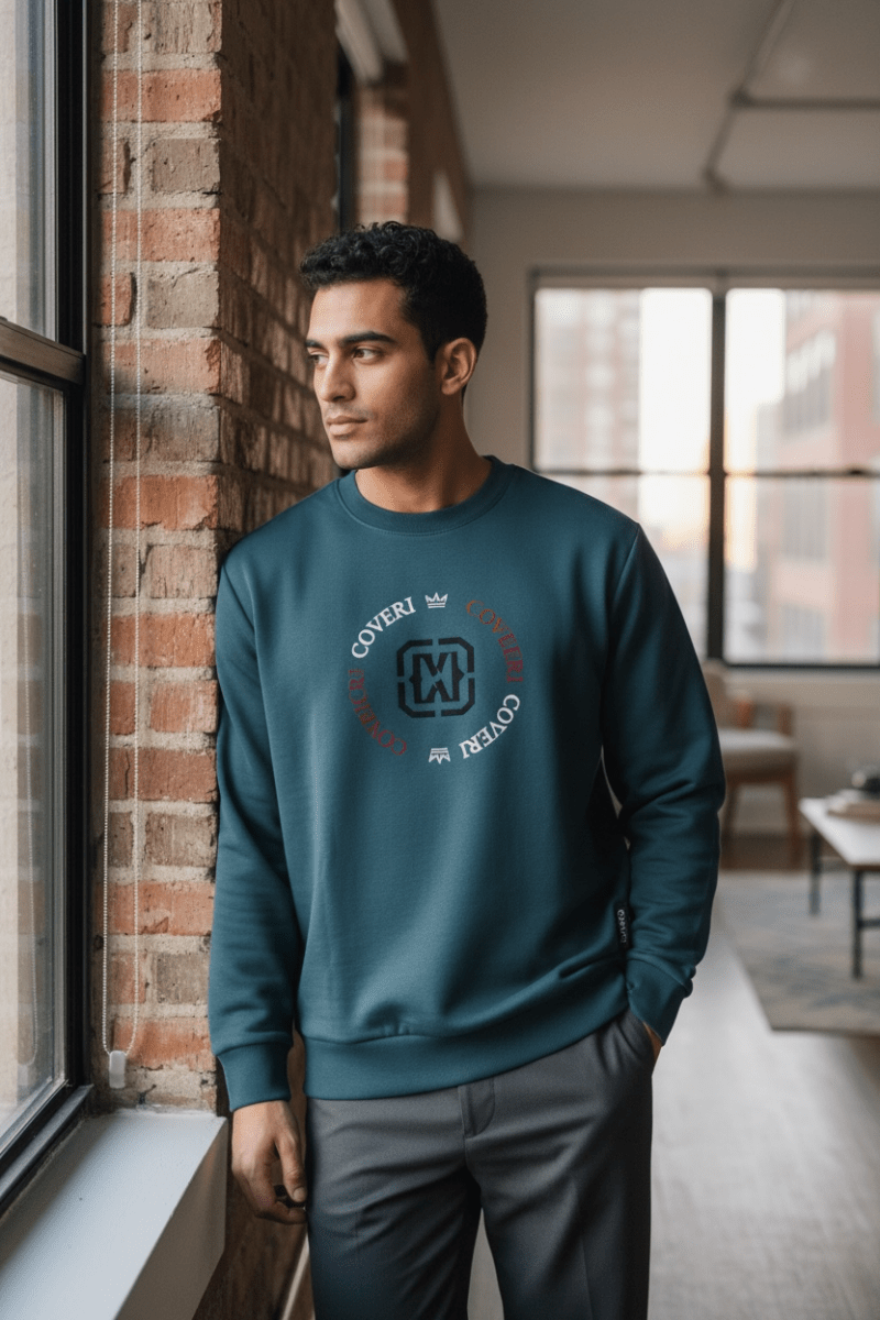 Men's Enrico Coveri sweater in petrol blue, featuring a cozy knit design and classic fit.