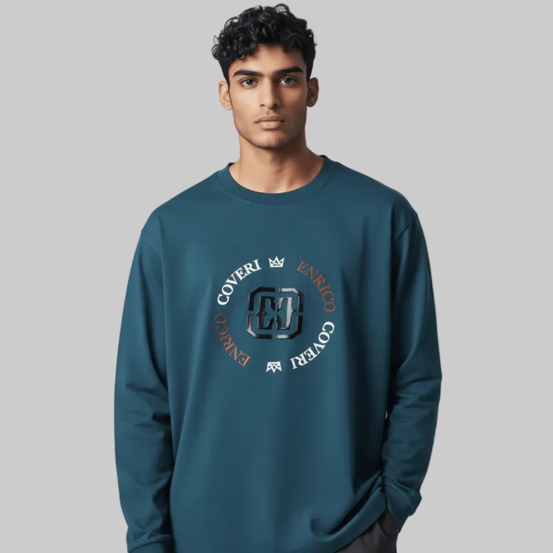 Men's Enrico Coveri sweater in petrol blue, featuring a stylish knit design and classic fit, perfect for casual wear.