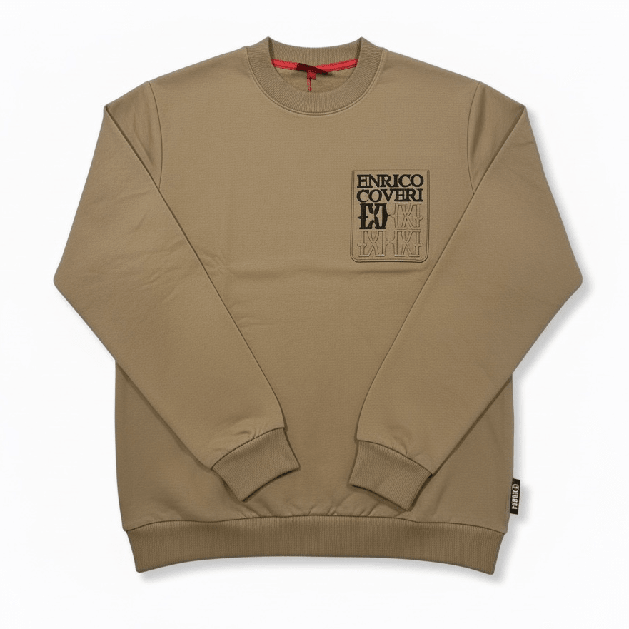 Men's camel-colored Enrico Coveri sweater, size 46, with a cozy knit texture and classic fit.