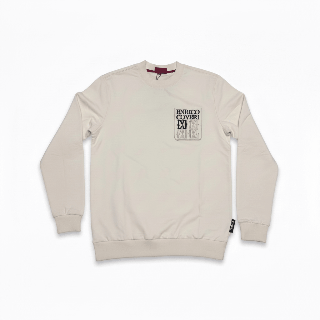 Cream Enrico Coveri men's sweater, size 46, soft knit fabric, stylish and comfortable for casual wear.