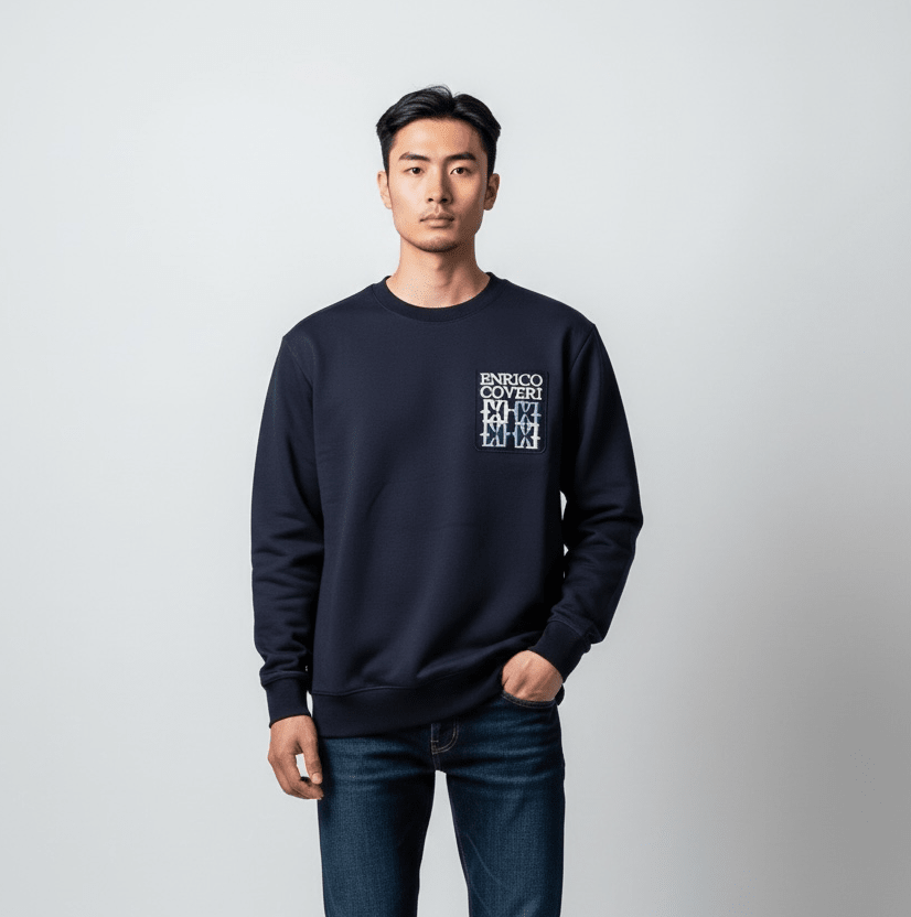 Dark navy Enrico Coveri men's sweater size 46, featuring a classic knitted design and comfortable fit.