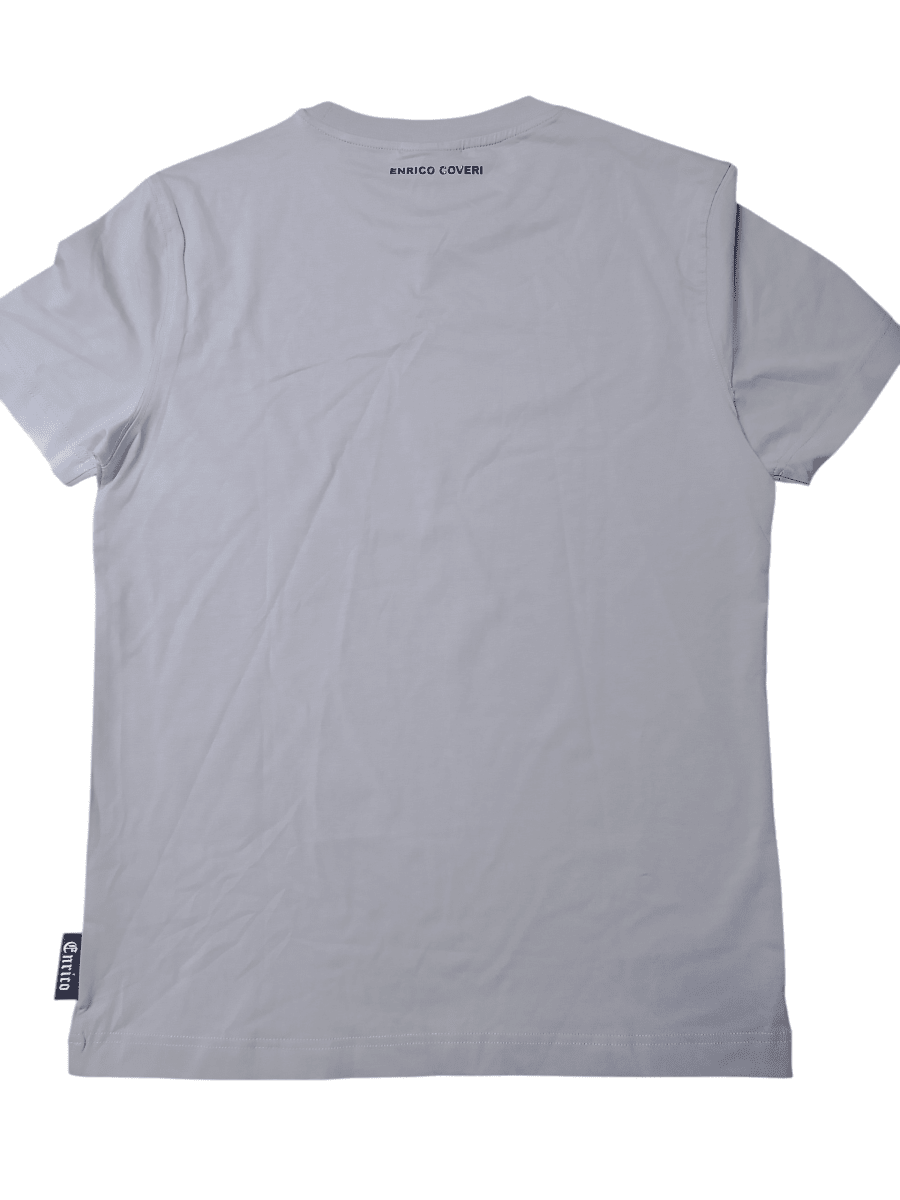 Men's Enrico Coveri Tee 044 in cement color, casual short-sleeve T-shirt with brand logo on chest, made from soft fabric.
