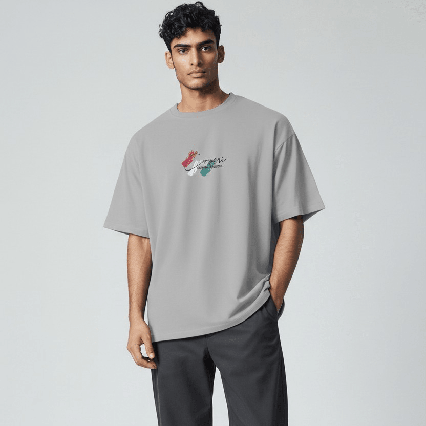 Men's Enrico Coveri Tee 044 in cement color, casual short-sleeve T-shirt with logo detail, comfortable fit and soft fabric.