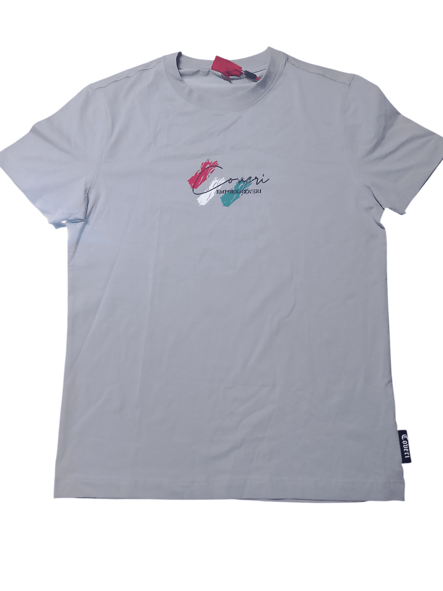 Men's Enrico Coveri Tee 044 in cement color, casual short-sleeve T-shirt with branded logo design.
