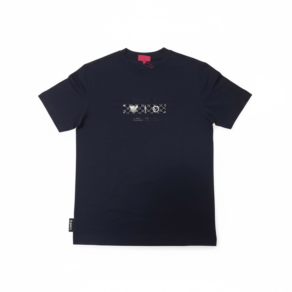 Black Enrico Coveri men's T-shirt with a classic crew neck and short sleeves, displayed flat.