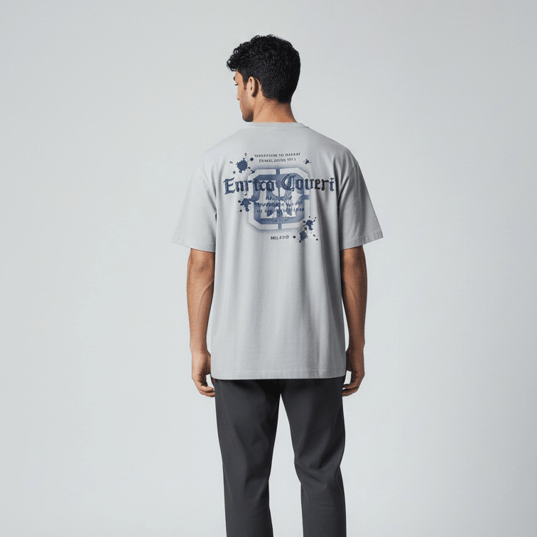 Grey-green Enrico Coveri men's T-shirt with logo detail, casual short-sleeve tee for everyday wear.