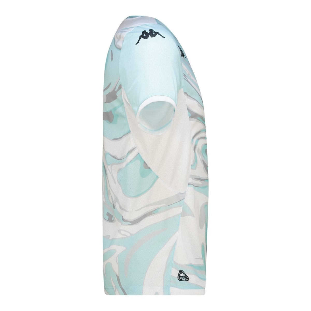 Kappa Mokibapre Pro 2 men's T-shirt in Azure Retreat and White with Kappa logo, casual fit, and soft fabric.