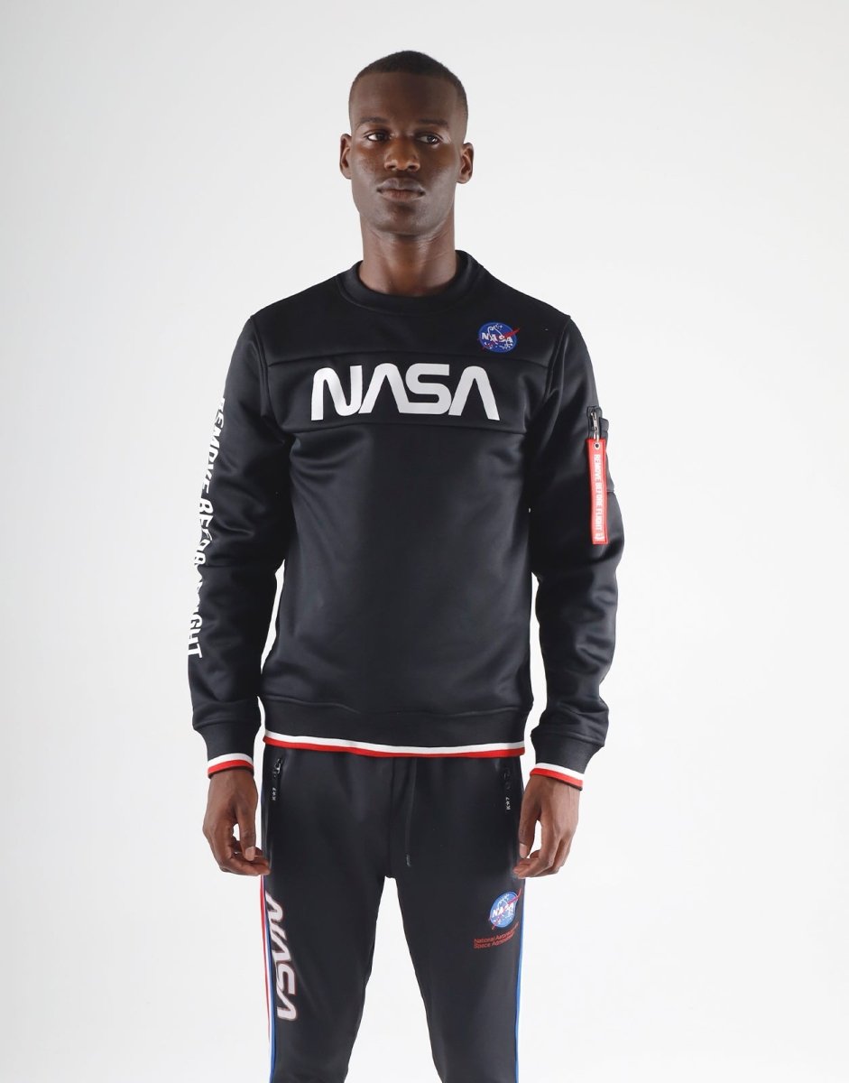 Black Klevas Aldrin men's pullover with a soft knit fabric and classic crew neck, displayed on a plain background.