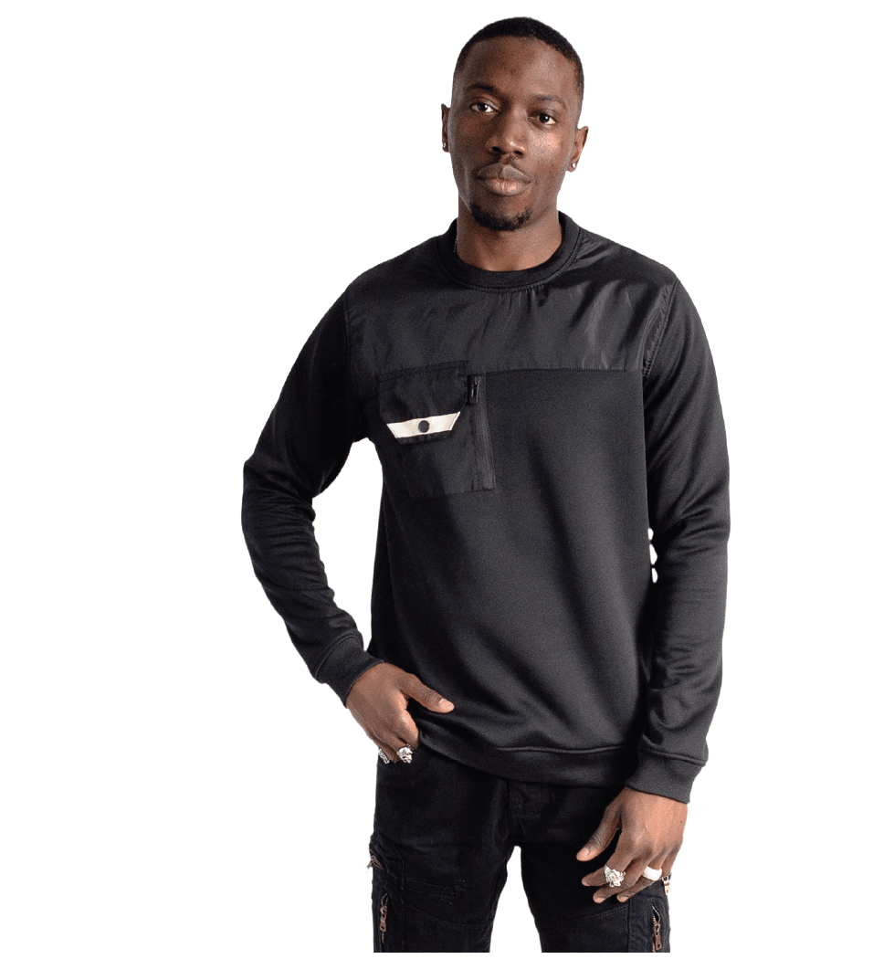 Black Klevas Foska men's pullover, knitted sweater with a crew neckline, displayed on a neutral background.