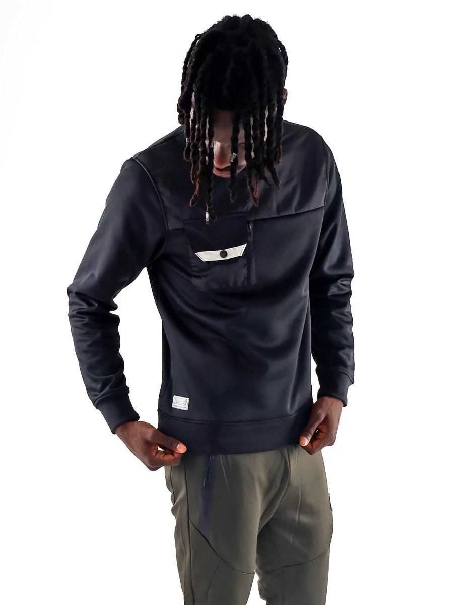 Black Klevas Foska men's pullover, knit sweater with a crew neckline, displayed on a plain background.