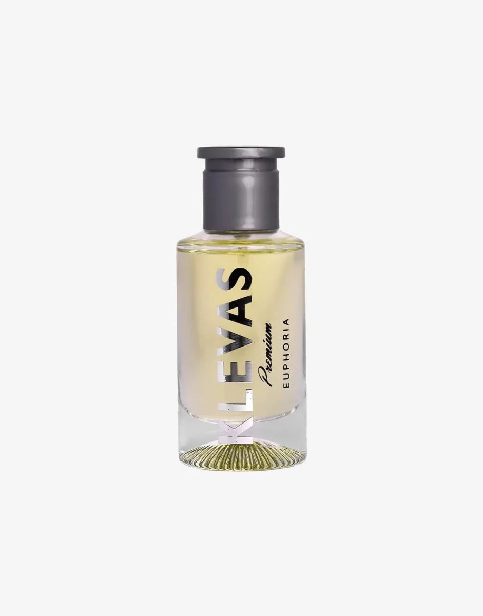 Klevas Euphoria unisex perfume bottle, 50ml, with sleek design and elegant branding, showcasing the fragrance's sophisticated packaging.