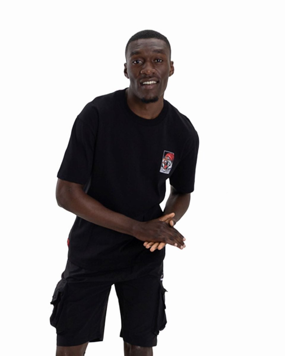 Black Klevas Roar T-shirt for men, featuring a bold graphic design on the front, made from comfortable fabric.