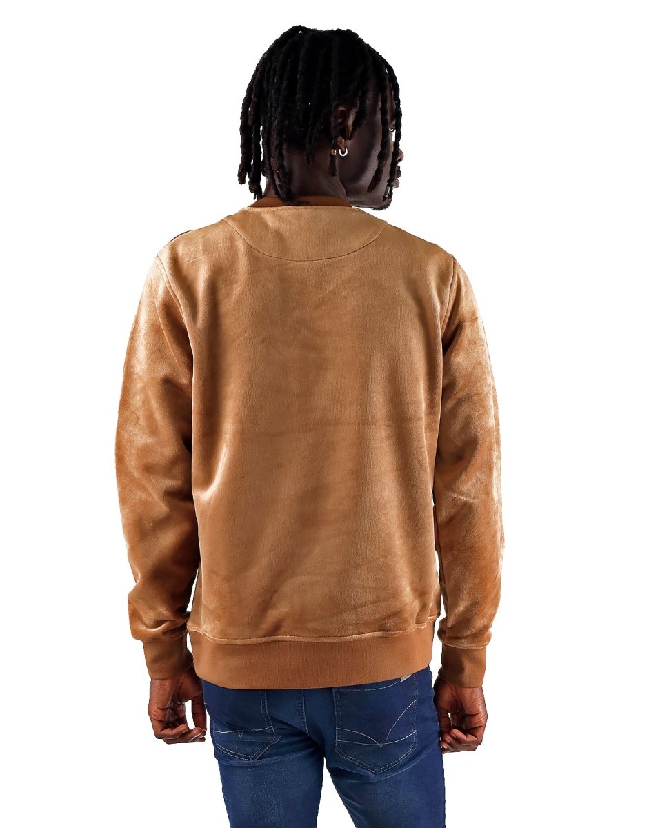 Klevas men's tobacco-colored knit sweater featuring a classic soldier pullover design, soft and comfortable for casual wear.