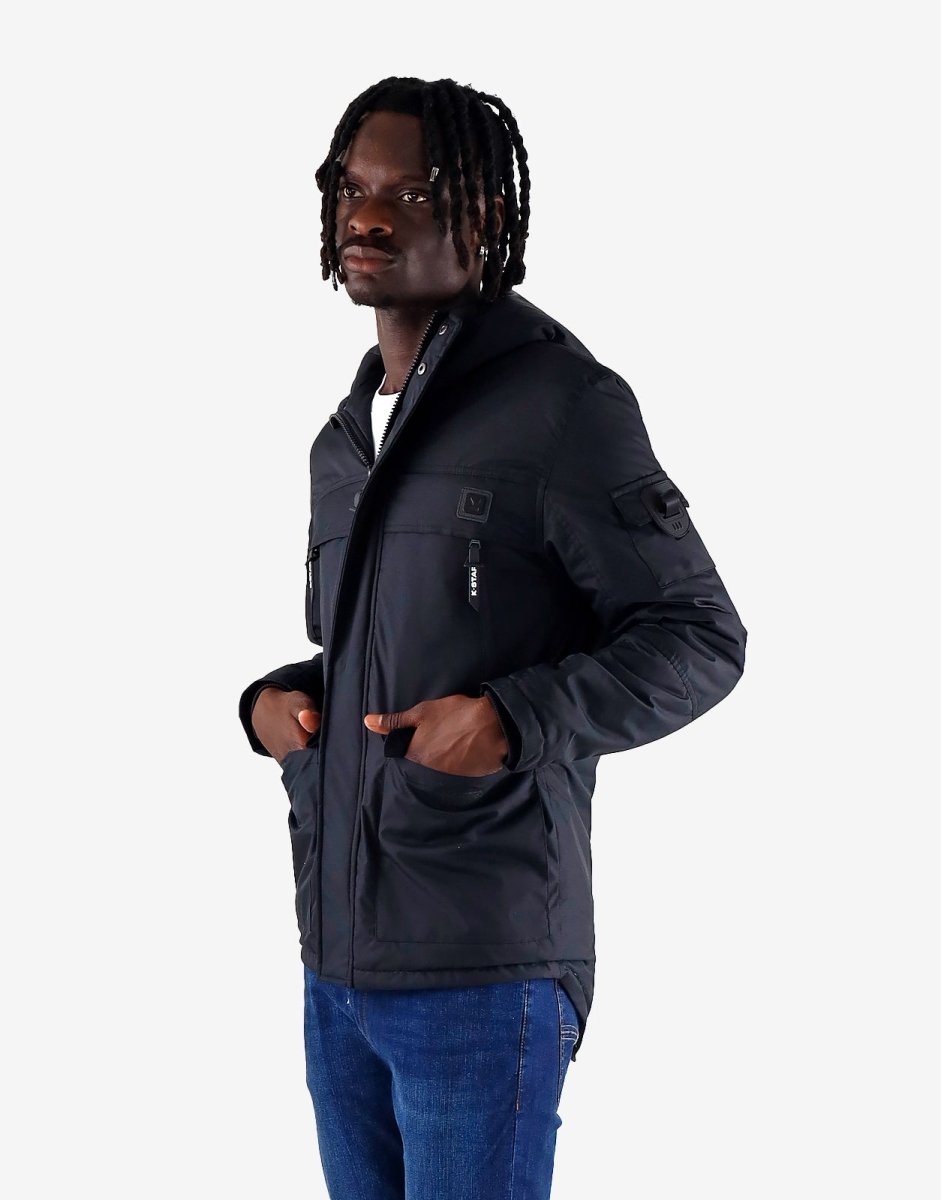 Men's black Klevas Tripper Jacket with a sleek design, featuring a zip-up front and adjustable collar.