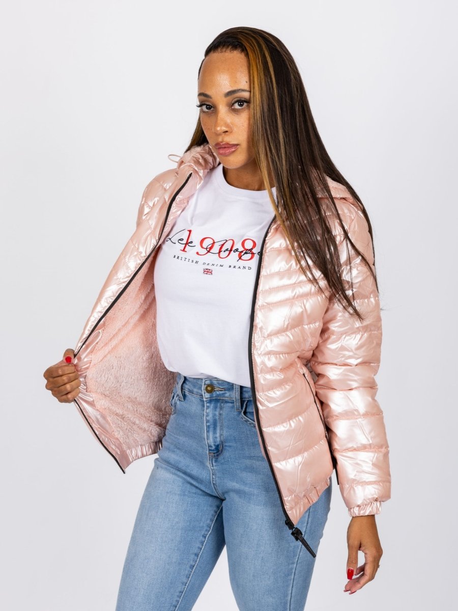 Lee Cooper Clara Puffer Jacket Metallic Blush - Shazem - WOMENS JACKETS - LEE COOPER