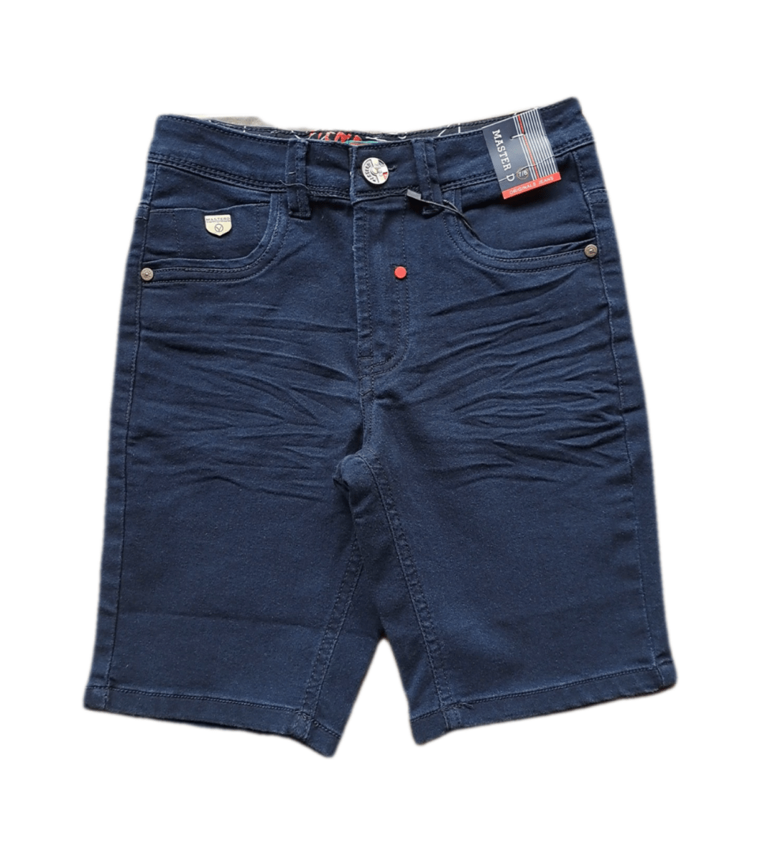 Dark blue Master D kids' shorts, bermuda style with a comfortable fit, featuring a casual design and elastic waistband.