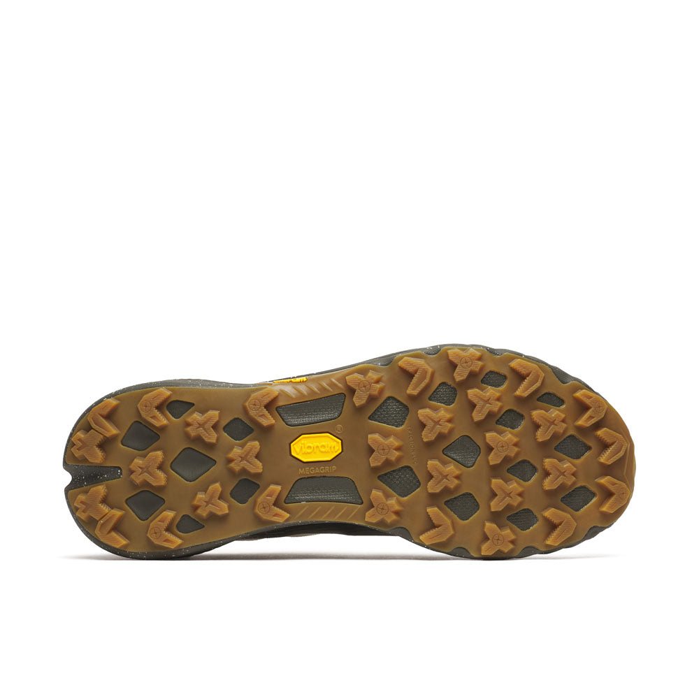 Men's Merrell Agility Peak 5 sneakers in Stucco and Beluga, featuring durable mesh and rugged outsole for trail running.