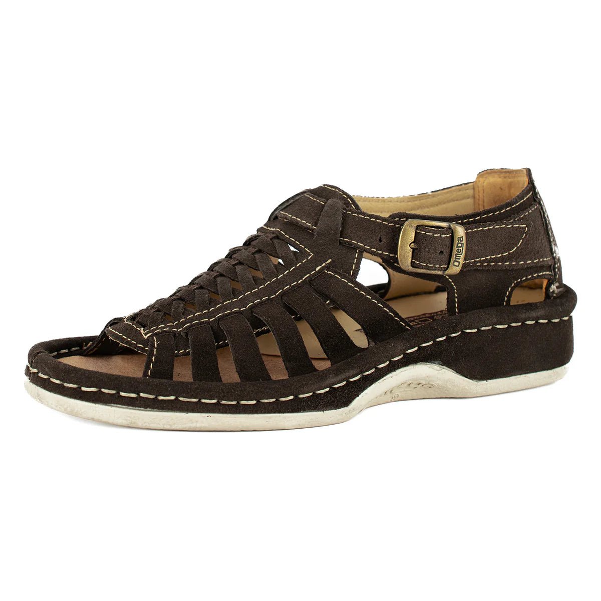 Omega Kgosi men's sandals in chocolate Madrid suede, featuring comfortable straps and stylish design.
