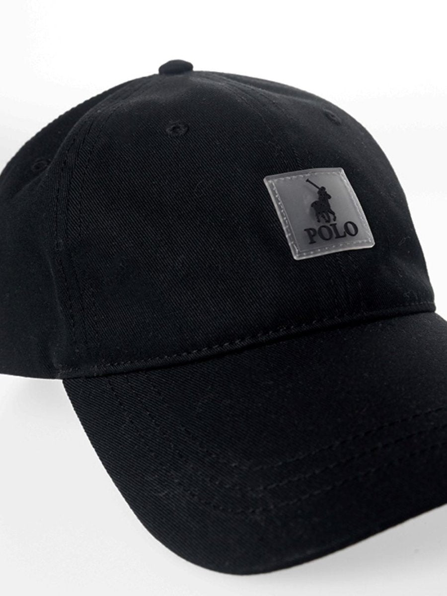 Polo 6 Panel Badge Peak Black - Shazem - MENS HEADWEAR - POLO