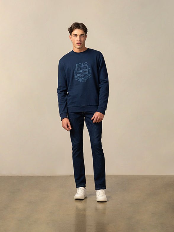 Polo Brushed Crest Embroidered Sweater Navy - Shazem - MENS SWEATER - POLO