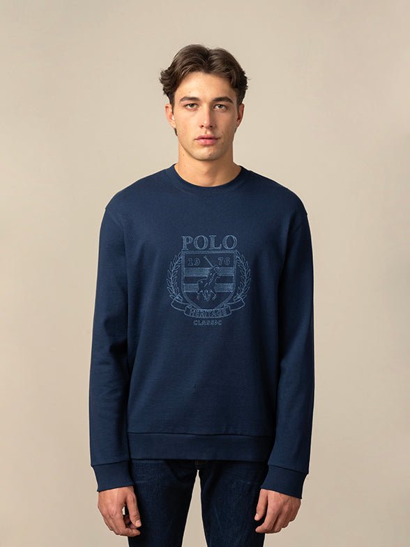 Polo Brushed Crest Embroidered Sweater Navy - Shazem - MENS SWEATER - POLO
