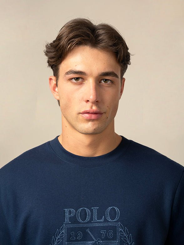 Polo Brushed Crest Embroidered Sweater Navy - Shazem - MENS SWEATER - POLO