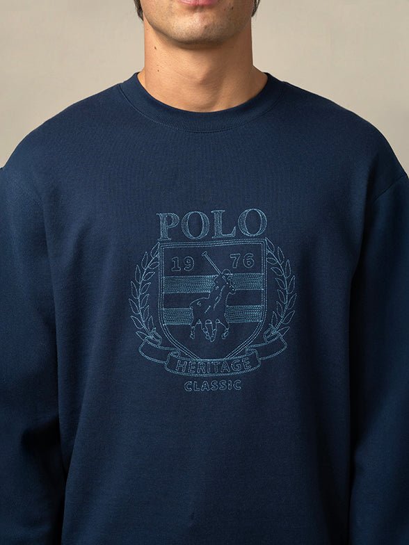 Polo Brushed Crest Embroidered Sweater Navy - Shazem - MENS SWEATER - POLO