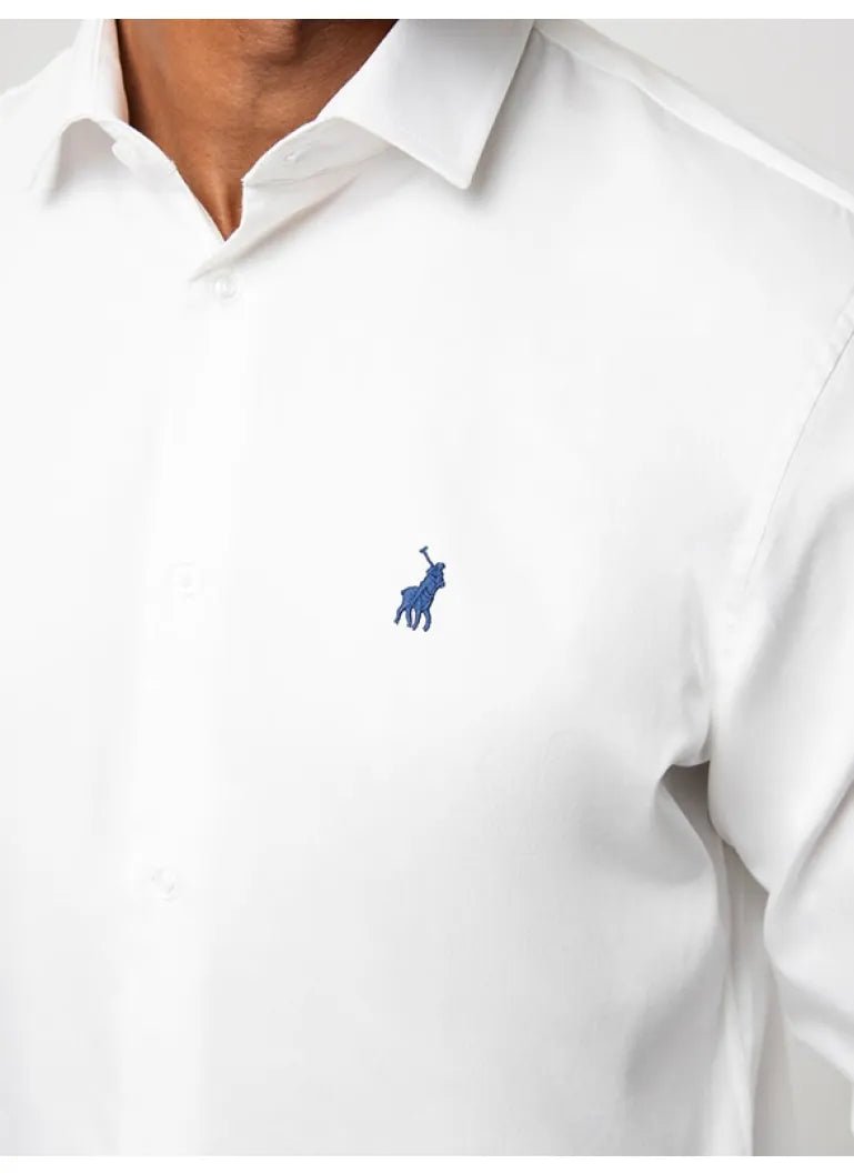 White Polo Custom Fit Greig men's shirt with a classic collar and button front, displayed on a plain background.