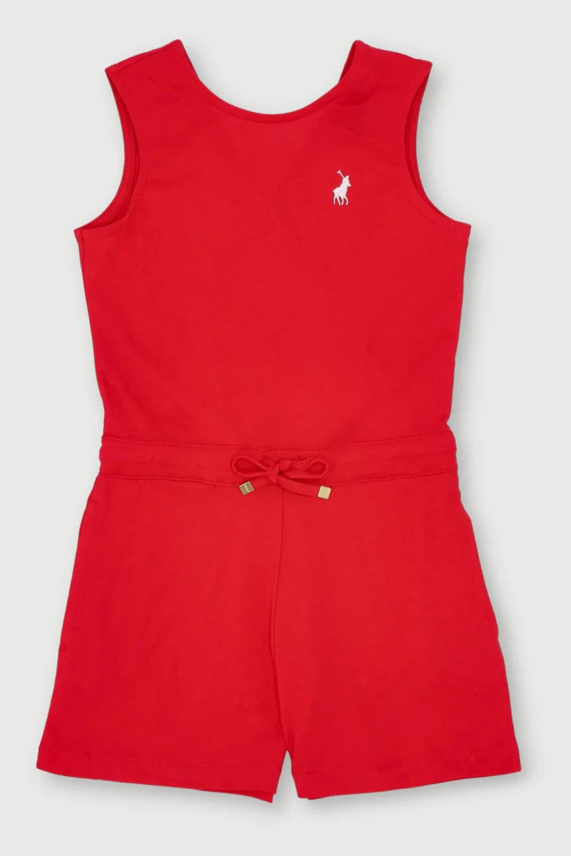 Kids Polo Gabriella jumpsuit in vibrant Samba Red, featuring a stylish and comfortable design perfect for everyday wear.