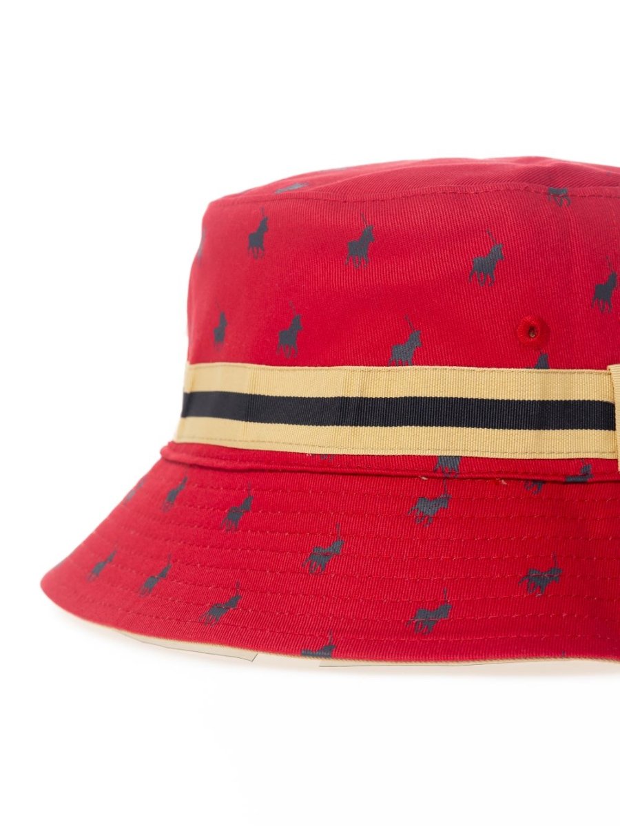 Polo Monogram Reversible Bucket Hat Stone/Red - Shazem - MENS HEADWEAR - POLO