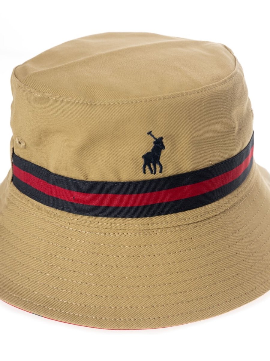 Polo Monogram Reversible Bucket Hat Stone/Red - Shazem - MENS HEADWEAR - POLO