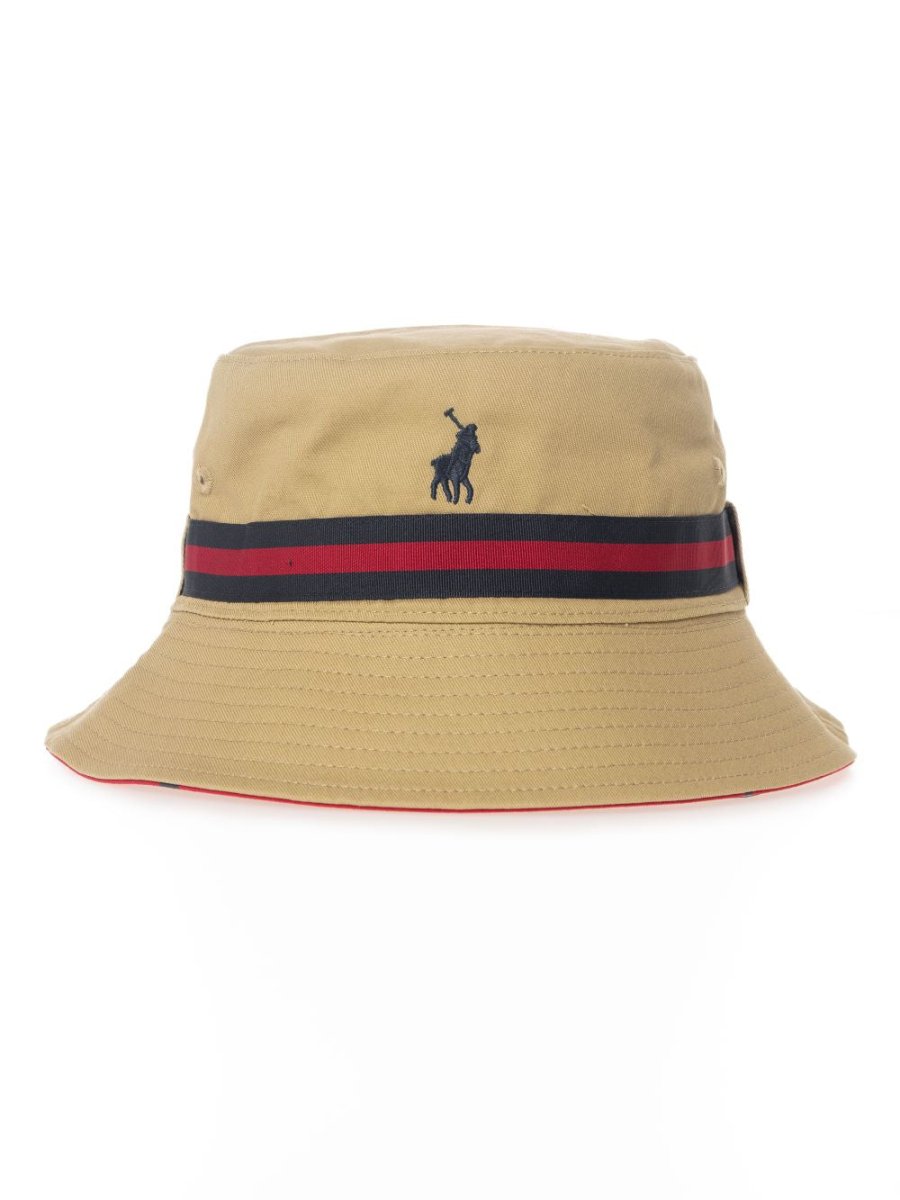 Polo Monogram Reversible Bucket Hat Stone/Red - Shazem - MENS HEADWEAR - POLO