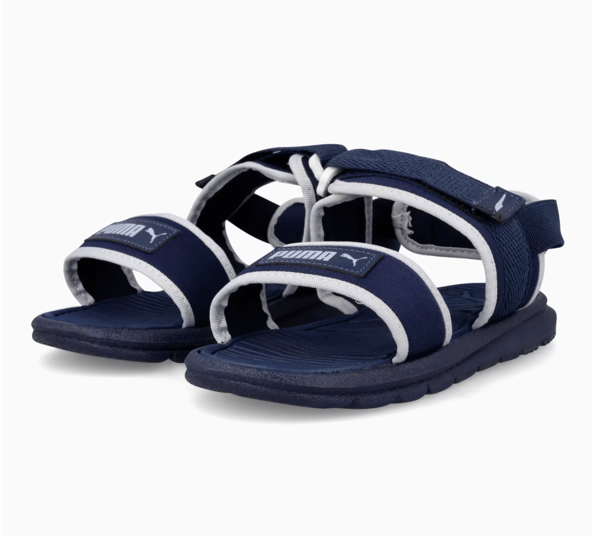 Puma Infants Crony Soft 2.0 kids sandals with navy blue straps and cushioned soles, designed for comfortable toddler wear.