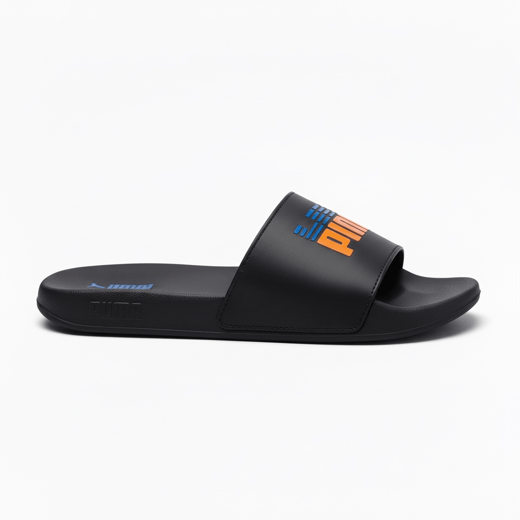 Kids PUMA Sporty Slide sandals in black with comfortable straps and sporty design, ideal for casual wear and summer activities.