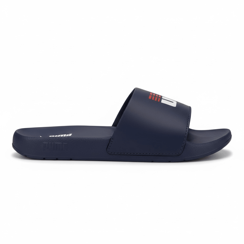 Puma Kids Sporty Slide ZADP 405442-01, blue and white kids' sandals with sporty design and adjustable strap.