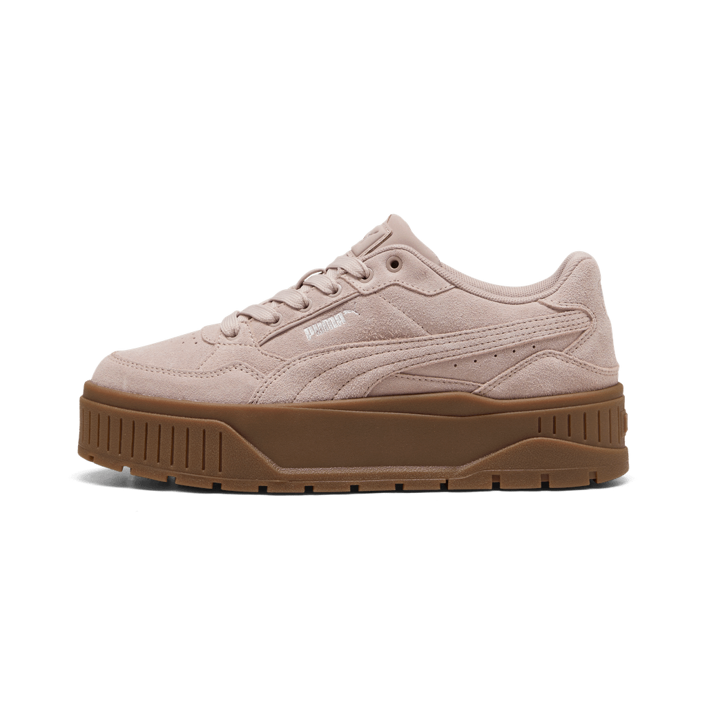 Puma Womens Karmen Idol II Suede sneakers in Rose Latte with white sole, stylish and comfortable women's athletic footwear